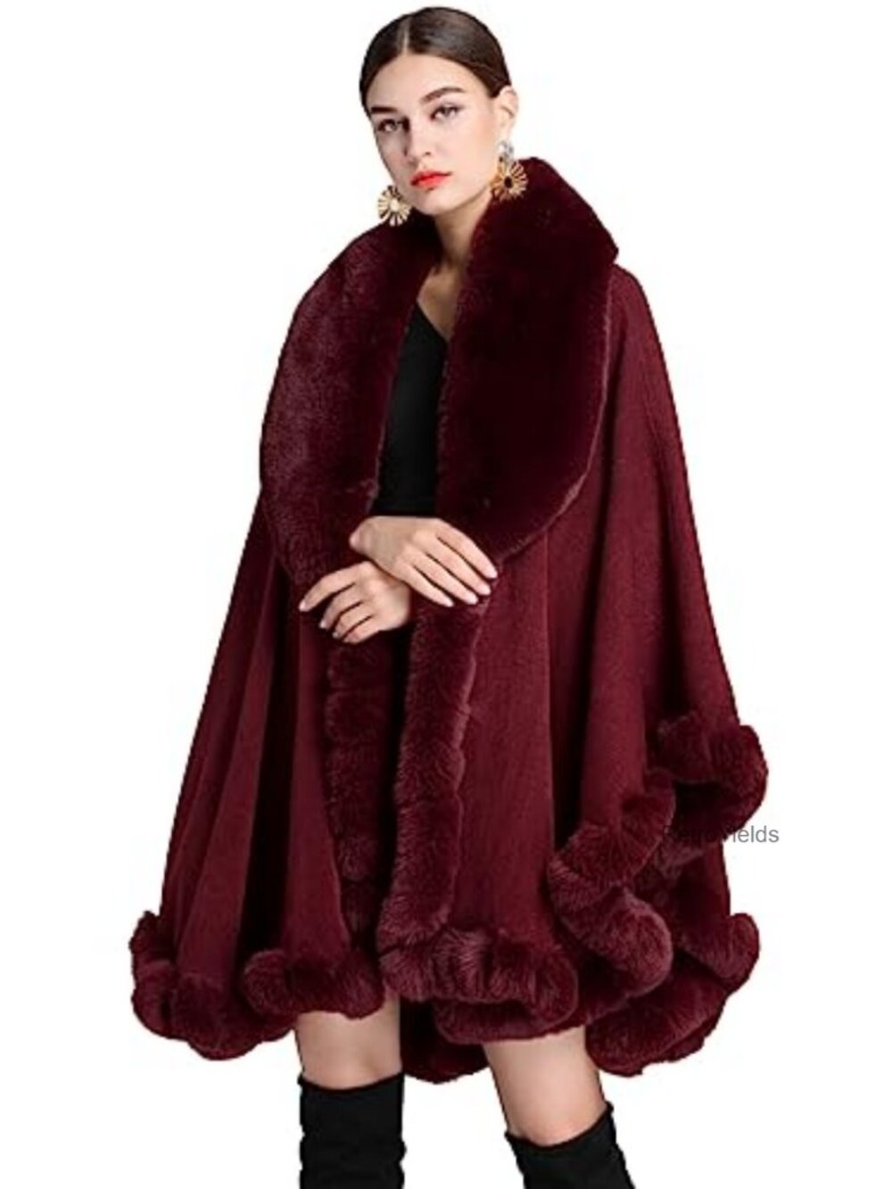 Faux Rabbit Fur Poncho Cape Shawl Wrap One Size Women's